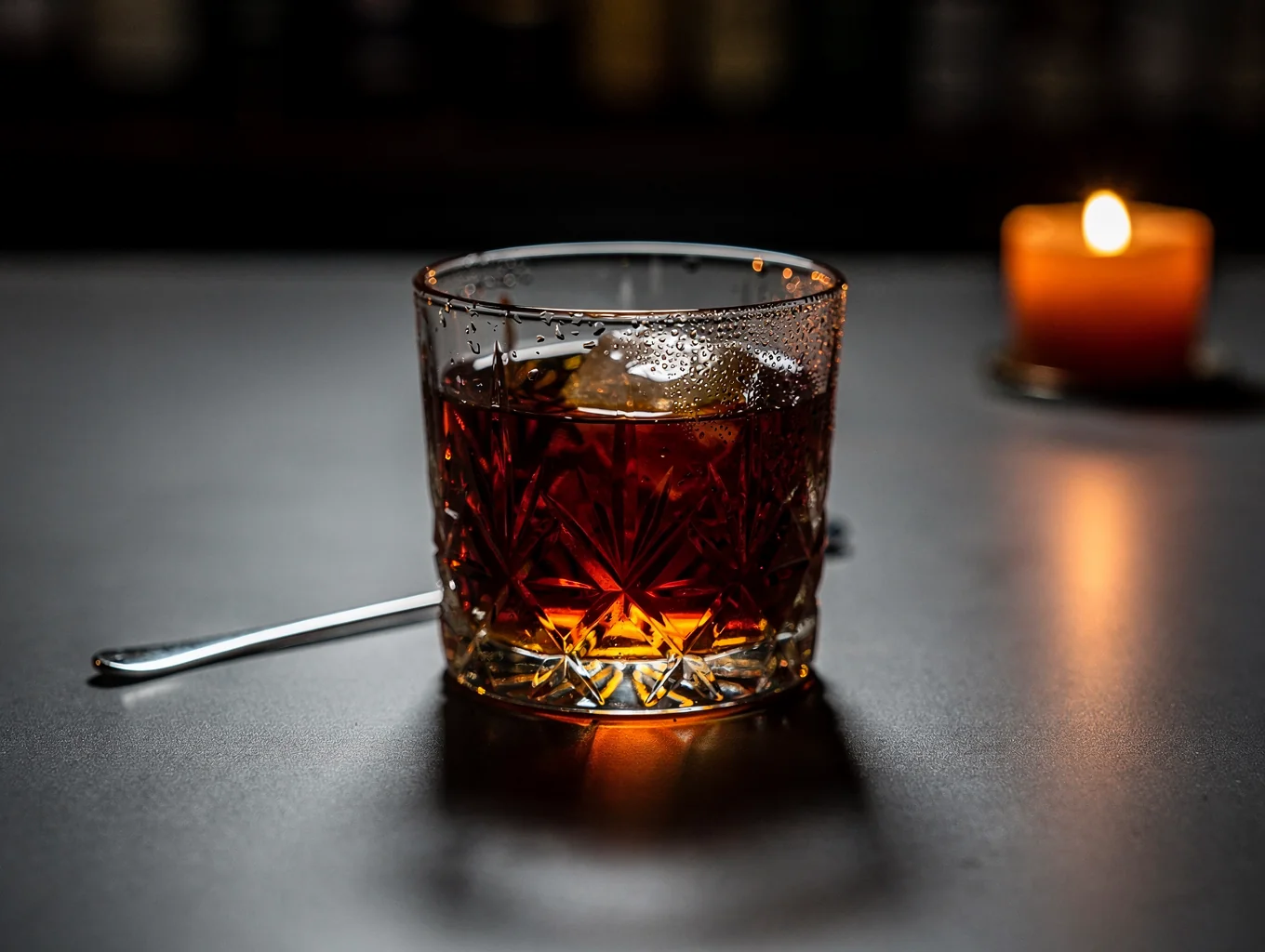 Handcrafted specialty cocktail in ambient low-light setting